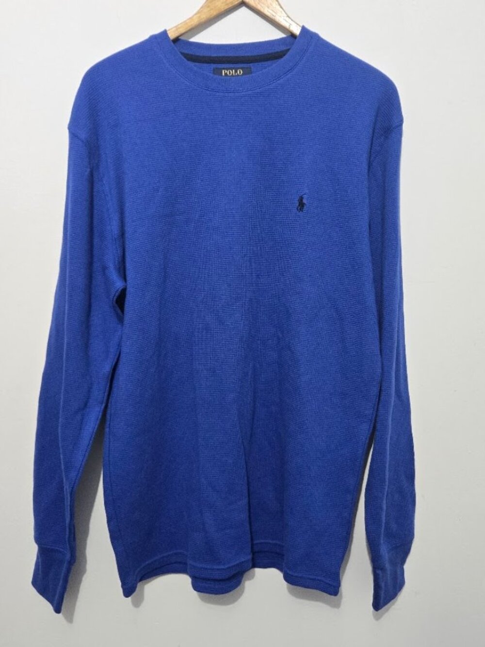 Polo Ralph Lauren Mens Waffle Knit Long Sleeve Thermal Shirt Sz L Blue Crew Neck